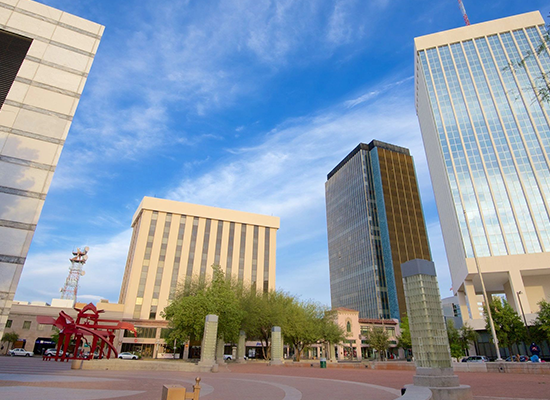 A view of some buildings in the city.